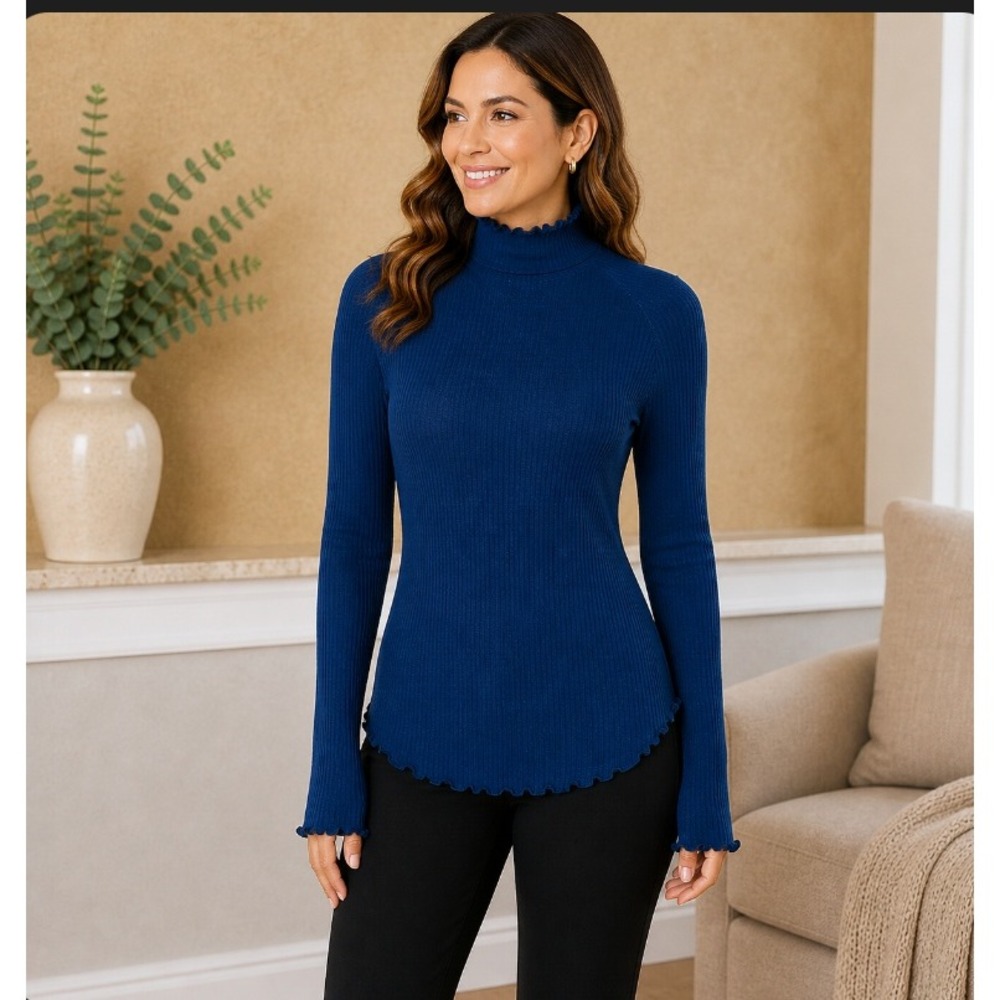 NWT Intimately Free People Turtleneck XS Navy Blue Ribbed Thermal Top‎ Gorpcore